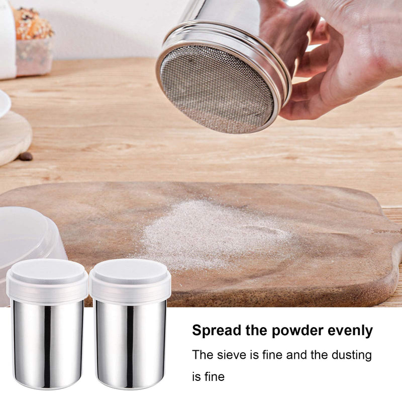 [Australia - AusPower] - 4 Pcs Powdered Sugar Shaker Duster Set, 1 Stainless Steel Sifter Dusting Wand with 2 Mesh Shaker Powder Cans and 16 Coffee Stencils, Flour Sifter for Baking, Cocoa Cinnamon Powder Meringue Powder 