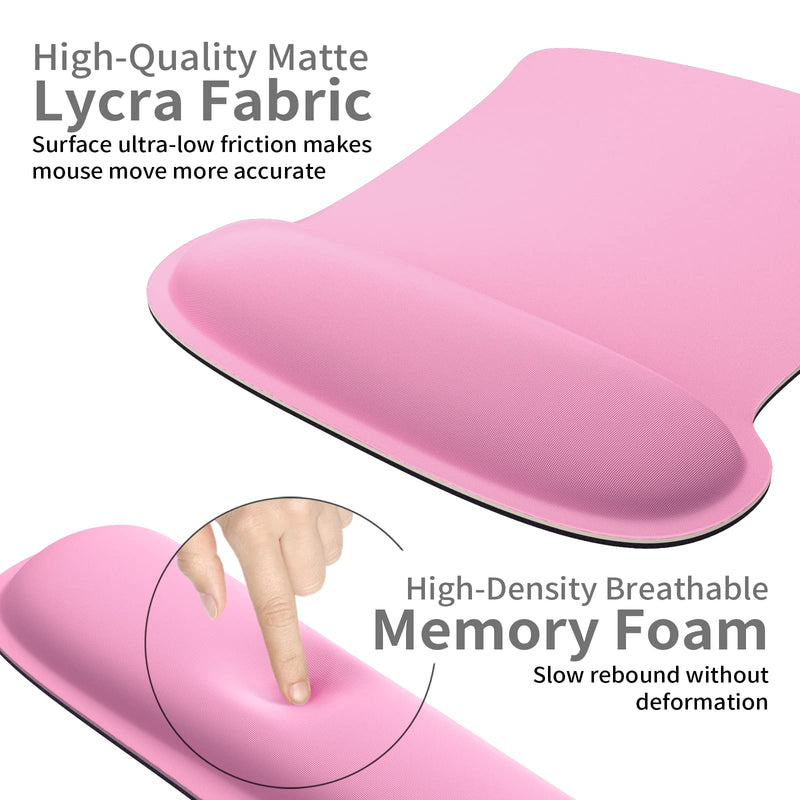 [Australia - AusPower] - Ergonomic Mouse Pad Wrist Support & Keyboard Set Memory Foam Non-Slip Rubber Base Cute Mouse Mat Coaster Home,Computer,Office for Pain Relief and Easy Typing - Pink 