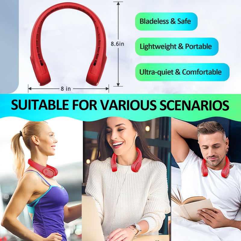 [Australia - AusPower] - Portable Neck Fan, Personal Bladeless Neck Fans 4000mAh, Upgrade 360° Airflow, Super Quiet, 3 Speeds, USB Wearable Hands Free Fan Rechargeable, Battery Operated Cooling Fan for Indoor Outdoor Travel Red 