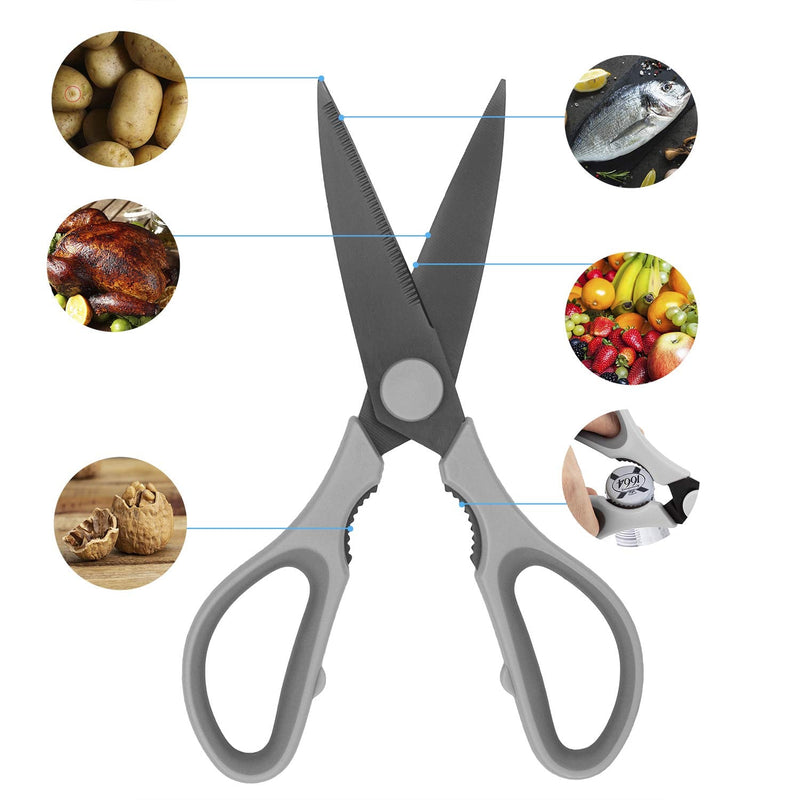 [Australia - AusPower] - Country Kitchen Set of 2 Kitchen Scissors- Stainless Steel Kitchen Shears, Cooking Scissors for Cutting Meat, Chicken, Herbs and Produce with Blade Cover and Soft Grip Handles - Grey 