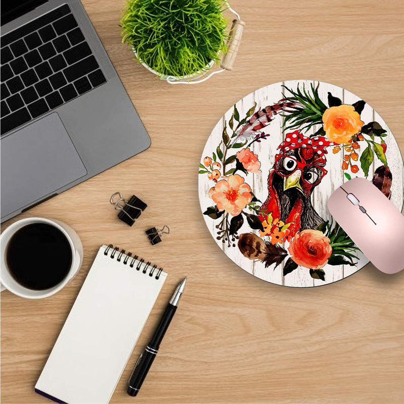 [Australia - AusPower] - Round Mouse Pad,Funny Rooster and Wreath Non-Slip Rubber Circular Mouse Pads Customized Designed for Home and Office,7.9 x 7.9inch Funny Rooster and Wreath 20*20cm 