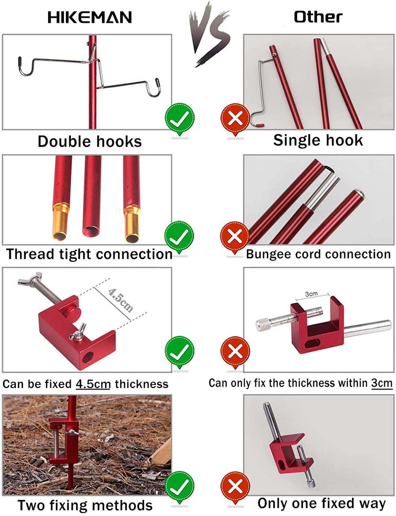 [Australia - AusPower] - Hikeman Folding Lantern Stand Pole Portable Lamp Stand Hook Collapasible Light Stand Holder for Camping Fishing Picnic BBQ Outdoor Activities Black 