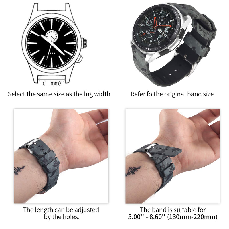 [Australia - AusPower] - JIELIELE 20mm 22mm Watch Band for Men Women, Silicon Sports Release Replacement Smart Watch Bands, Compatible with Samsung Galaxy Active 2 / Gizmo / Garmin Vivoactive 3 Black 