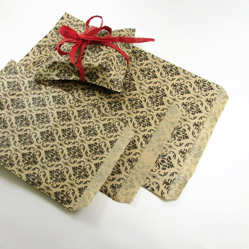 [Australia - AusPower] - 200 pcs Damask Paper Gift Bags Shopping Sales Tote Bags Brown with Black Damask Design print (4" x 6") by 888 Display USA 4" x 6" 