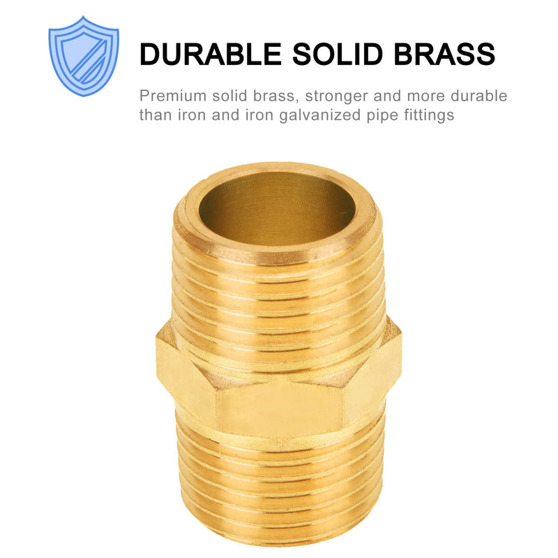 [Australia - AusPower] - Brass Pipe Fitting, SUNGATOR 1/2-Inch x 1/2-Inch NPT Male Pipe, Hex Nipple (5-Pack) 