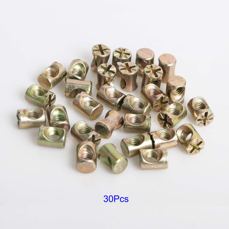 [Australia - AusPower] - Aopin Barrel Nuts Cross Dowels Slotted Nuts for Furniture Beds Crib Chairs, M6 x 13mm, 30Pcs 