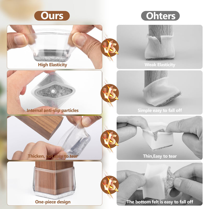 [Australia - AusPower] - BAIPOK 28Pcs Square Chair Leg Floor Protectors, Chair Leg Protectors for Hardwood Floors, Furniture Sliders for Chair Legs, Felt Furniture Pads Floor Protectors, Silicone Chair Leg Caps Covers Large (1.2'' -1.6'') 