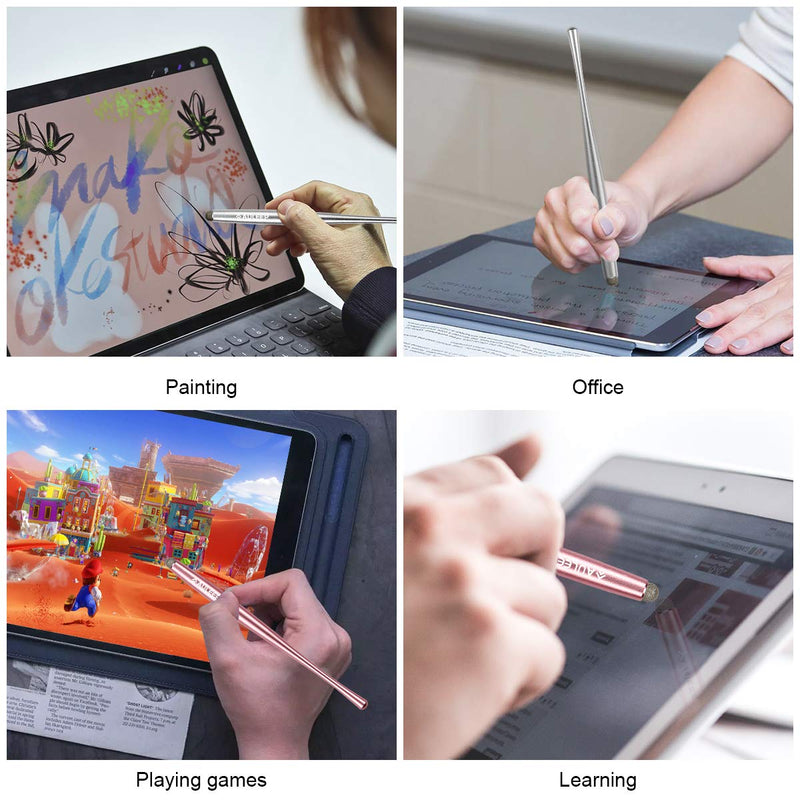 [Australia - AusPower] - AULEEP Capacitive Stylus Pen for Touch Screen 2 Pack with 4 Nanofiber Tips Compatible for Phones, Tablets, iPads, Kindles (Silver and Rose Gold) 2P-Silver, Rose Red 