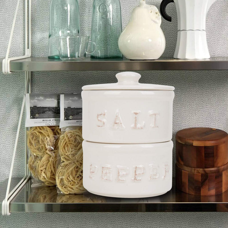 [Australia - AusPower] - Vintage Ceramic Salt and Pepper Shaker Set Condiments Cellar Stacking Bowls With Lid 