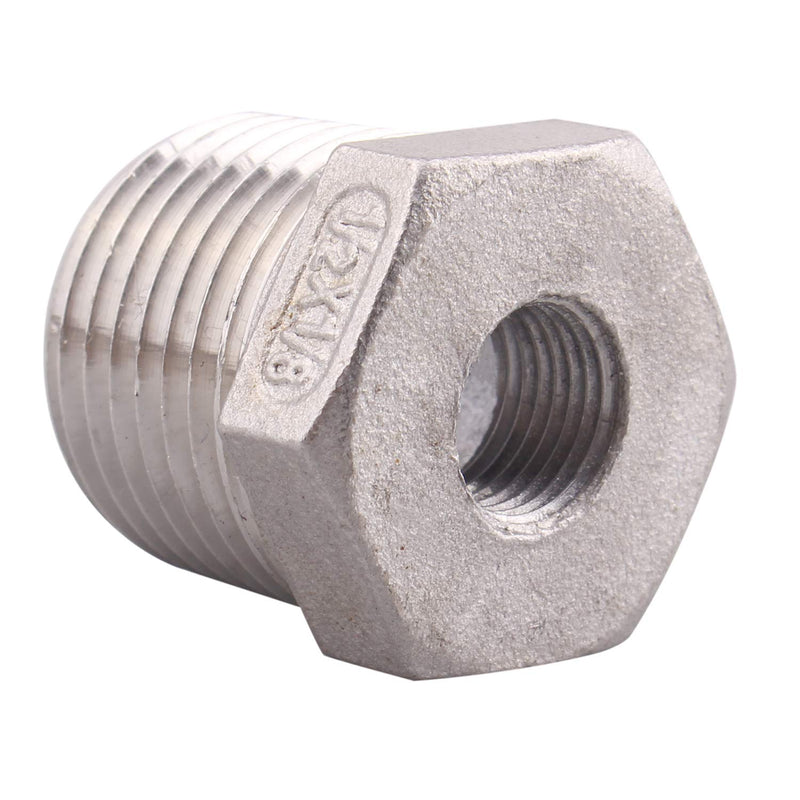 [Australia - AusPower] - DERPIPE Stainless Steel Reducer Hex Flush Bushing, 1/2" NPT Male 1/8" NPT Female ,Reducing Adapter Cast Pipe Fitting (pack of 2) 1/2" x 1/8" (Pack of 2) 