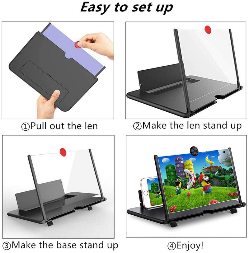 [Australia - AusPower] - 14“ Screen Magnifier for Cell Phone -3D Phone Screen Amplifier for Movies, Videos, and Gaming, Foldable Phone Stand with Screen Magnifier-Compatible with All Smartphones(Black) Black 14 inch 