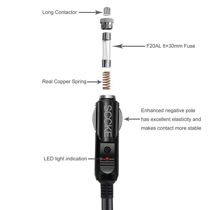 [Australia - AusPower] - SCCKE Heavy-Duty 14AWG 15A Male Plug Cigarette Lighter Adapter Power Supply Cord with 2ft / 0.6m 14 AWG Cable Wire for Car Inverter Air Pump Electric Cup and DIY 