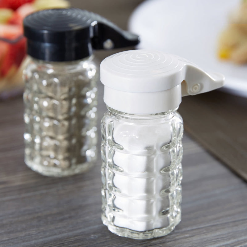 [Australia - AusPower] - Tablecraft Moisture Proof Salt & Pepper Shakers - 1.5 Oz - Glass w/Black & White Lids Spring Loaded, No Clog, Set of 2 