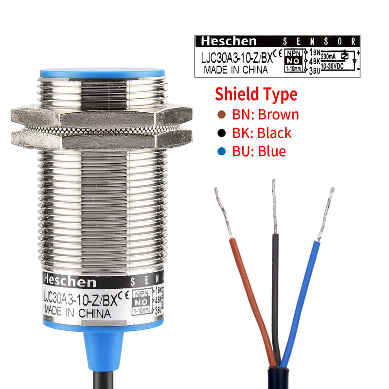 [Australia - AusPower] - Heschen M30 Capacitive Proximity Sensor Switch Shield Type LJC30A3-10-Z/BX Detection 1-10mm 10-30VDC 200mA NPN Normally Open(NO) 3 Wires 