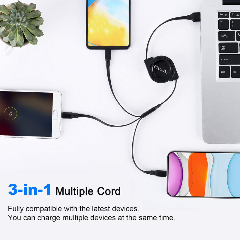 [Australia - AusPower] - 2 Pack 3 in 1 Multi USB Retractable Charger Cable,3A Multiple Charging Cord Adapter with IP/USB-C/Micro-USB Port Adapter, Compatible with Phone/Tablet/Samsung Galaxy/Google Pixel/Sony/LG/Huawei 