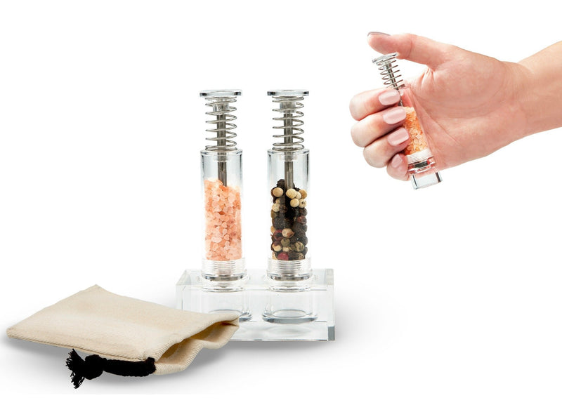 [Australia - AusPower] - Travel Salt And Pepper Grinder Set, Grind Gourmet Original Pump & Grind Salt and Pepper Push It, Spice Grinder (Clear) Clear 