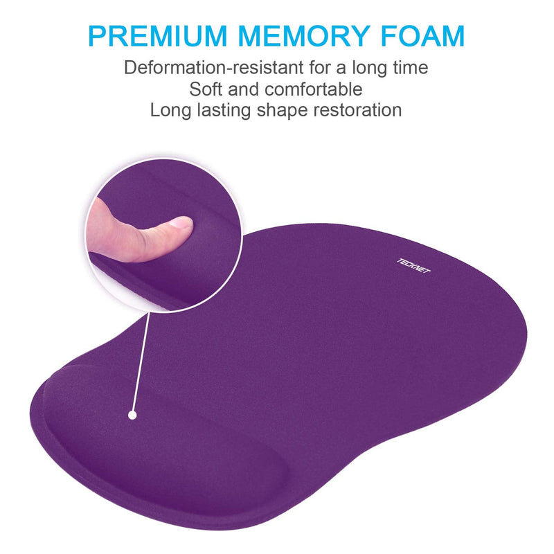 [Australia - AusPower] - Mouse Pad with Wrist Support, TECKNET Ergonomic Gaming Mouse Pad Pain Relief, Portable Comfortable Mousepad for Computer, Laptop, Office, Home and Travel, Non-Slip Base, Waterproof Surface, Purple 