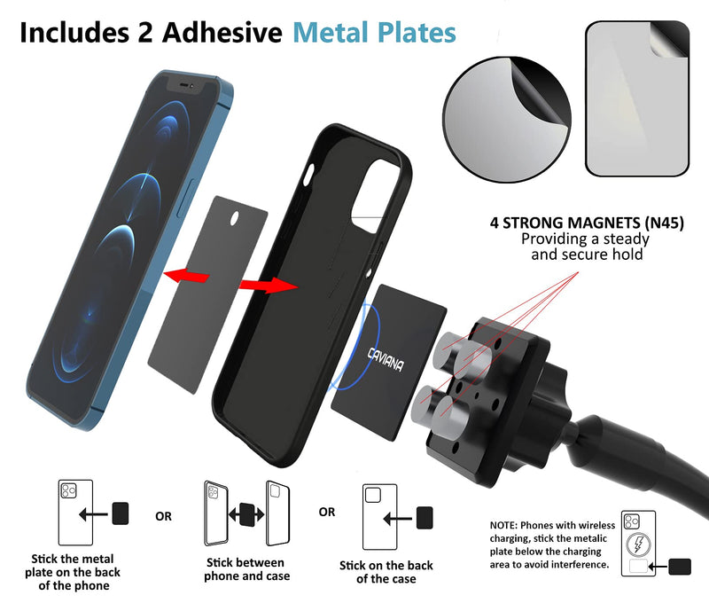 [Australia - AusPower] - CAVIANA Dual Phone Holder for Car Cup Holder – Long Flexible Neck, 360° Rotatable Car Phone Mount - Adjustable Cell Phone Cup Holder, Universal Size Fits 2 iPhone, Samsung, GPS and More (Magnetic) Magnetic 