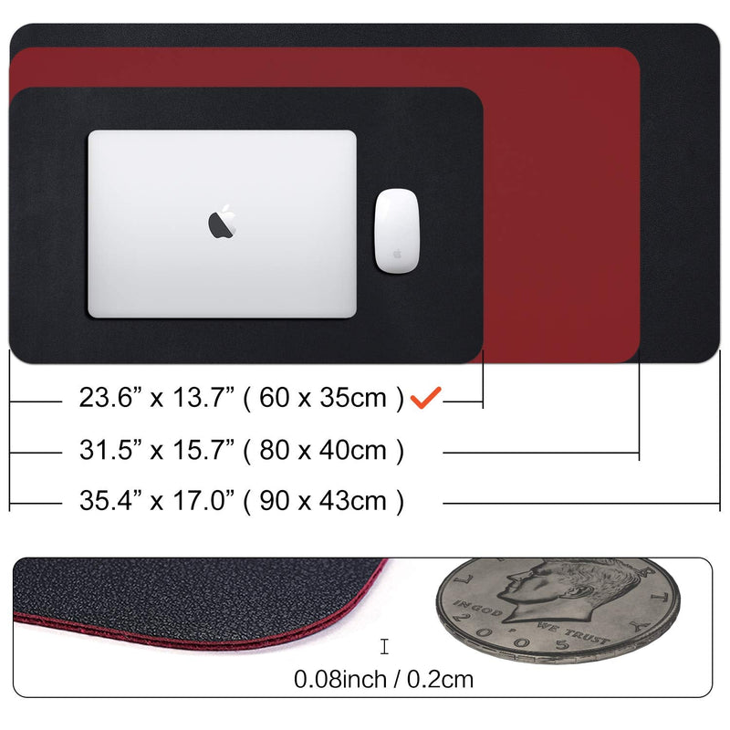 [Australia - AusPower] - Dual Sided Leather Desk Pad (23.6 x 13.7"), Office Waterproof Desk Mat, PU Mouse Pad, Desk Protector Cover, Desk Writing Mat for Office/Home/Work/Cubicle (Black/Red) A-black/Red 23.6“ x 13.7" 