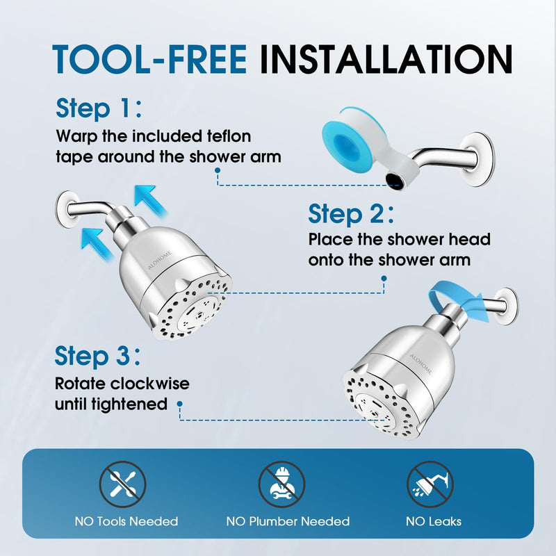 [Australia - AusPower] - High Pressure Shower Head, ALOHOME Rain Shower Head with 6 high flow Spray Settings, 3.6'' Chrome Finished Bathroom Shower Head with Adjustable Brass Ball Joint for Luxury Spa Shower Experience 