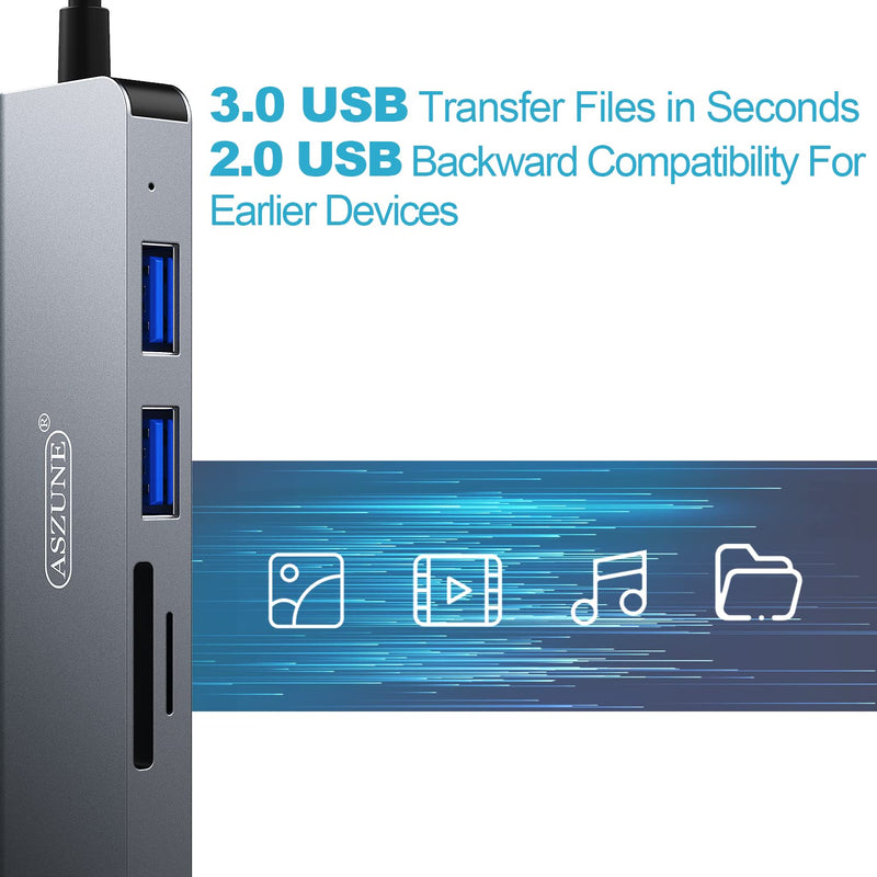 [Australia - AusPower] - USB C Adapter, Upgraded Durable ASZUNE 5 in 1 Universal USB C Hub Multiport Adapter Type C to USB Adapter with 3.0 USB SD TF Card Reader OTG Adapter for ipad iMac iPhone 13 Samsung Keyboard Mouse 5 in 1-Aluminum gray 