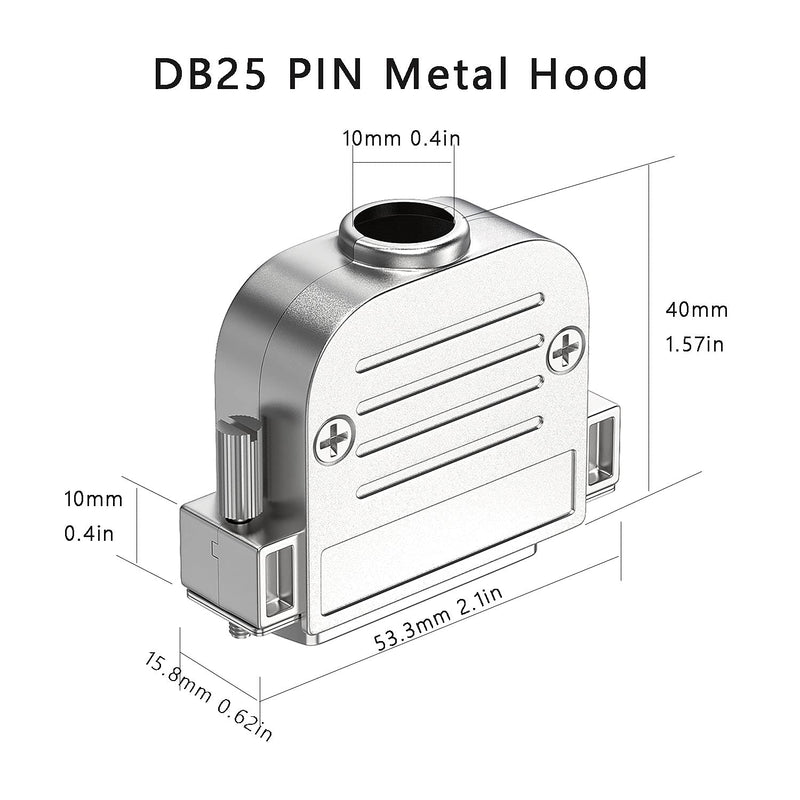 [Australia - AusPower] - 2pack DB25 Male connectors with Metal Cover, 2-Row D-SUB 25 pin Serial Connector , DB25 adapters (2PCS DB25 Male+Metal Hood) 2PCS (DB25 Male+Metal hood) 