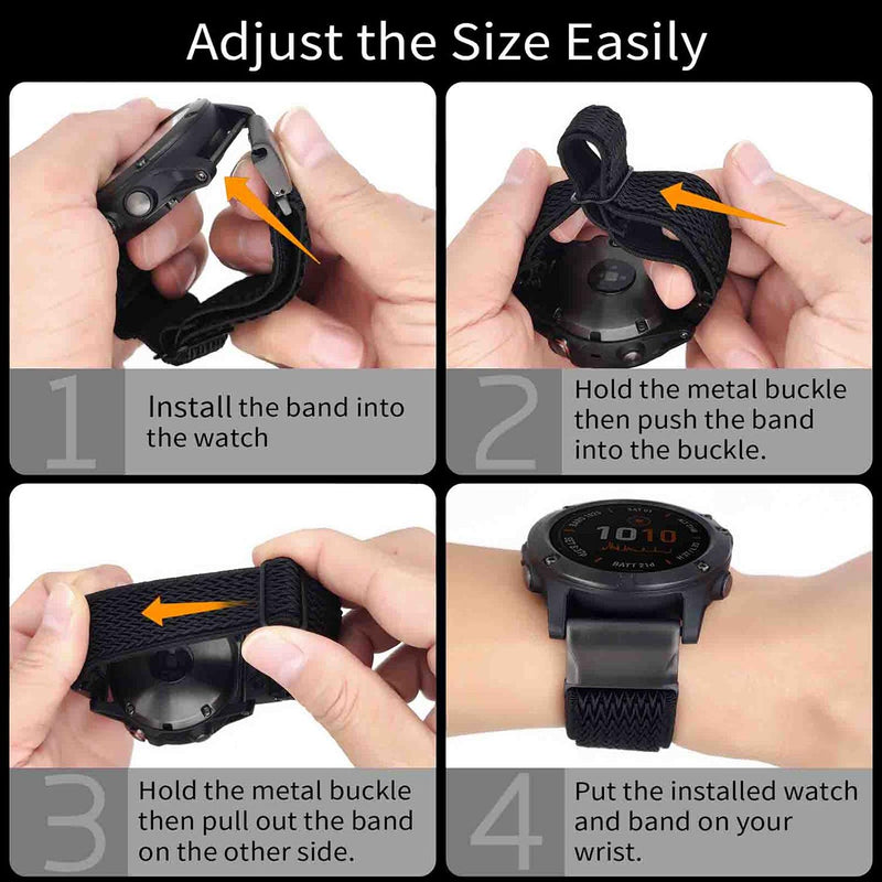 [Australia - AusPower] - Abanen Elastic Watch Bands for Fenix 7 / Fenix 6 / Fenix 5 / epix 2, 22mm Quick Easy Fit Soft Stretchy Nylon Wristband Strap for Garmin Instinct,Fenix 6 Pro/Sapphire, Fenix 5 Plus, Quatix 6/5 Black 