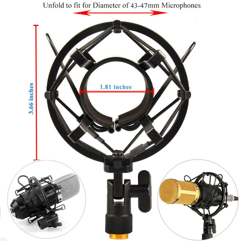 [Australia - AusPower] - Etubby 42-47mm Microphone Shock Mount with Double Mesh Pop Filter & Screw Adapter, Adjustable Anti Vibration High Isolation Metal Mic Mount Holder Clip for Diameter of 42-47mm Microphone 42-47mm / M 