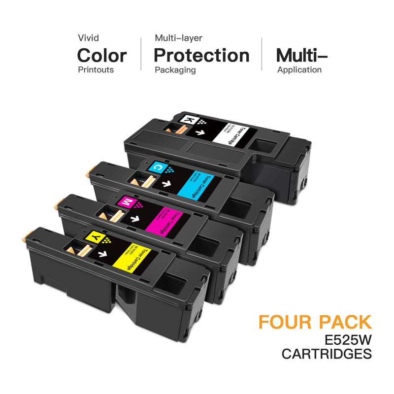 [Australia - AusPower] - E-Z Ink (TM) Compatible Toner Cartridge Replacement for Dell E525W E525 525w to use with E525w Wireless Color Printer for 593-BBJX 593-BBJU 593-BBJV 593-BBJW (Black Cyan Magenta Yellow, 4 Pack) 