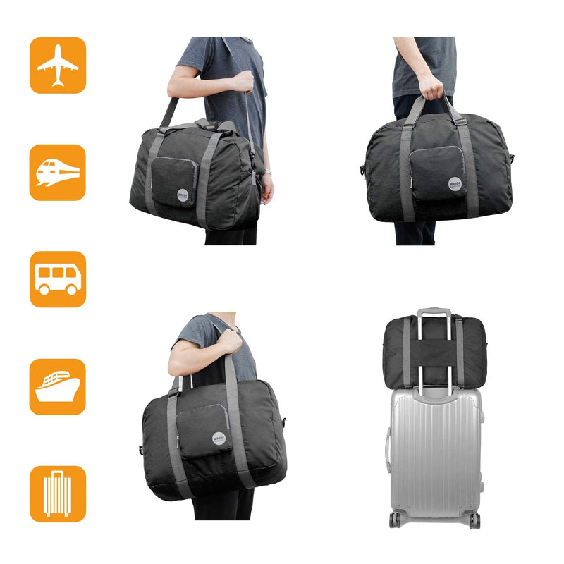 [Australia - AusPower] - Wandf Foldable Travel Duffel Bag Luggage Sports Gym Water Resistant Nylon, Black A-Black 