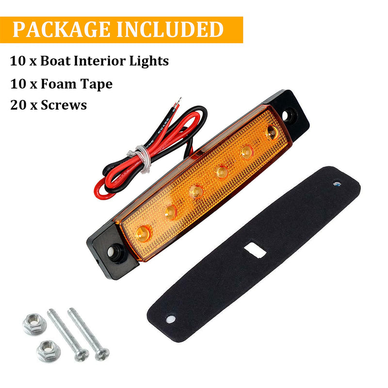 [Australia - AusPower] - PSEQT LED Boat Interior Lights Marine Courtesy Light Strip Deck Transom Cockpit Navigation Lighting Waterproof for Fishing Pontoon Kayak Yacht Sailboat (Blue 10Pcs)… Amber 