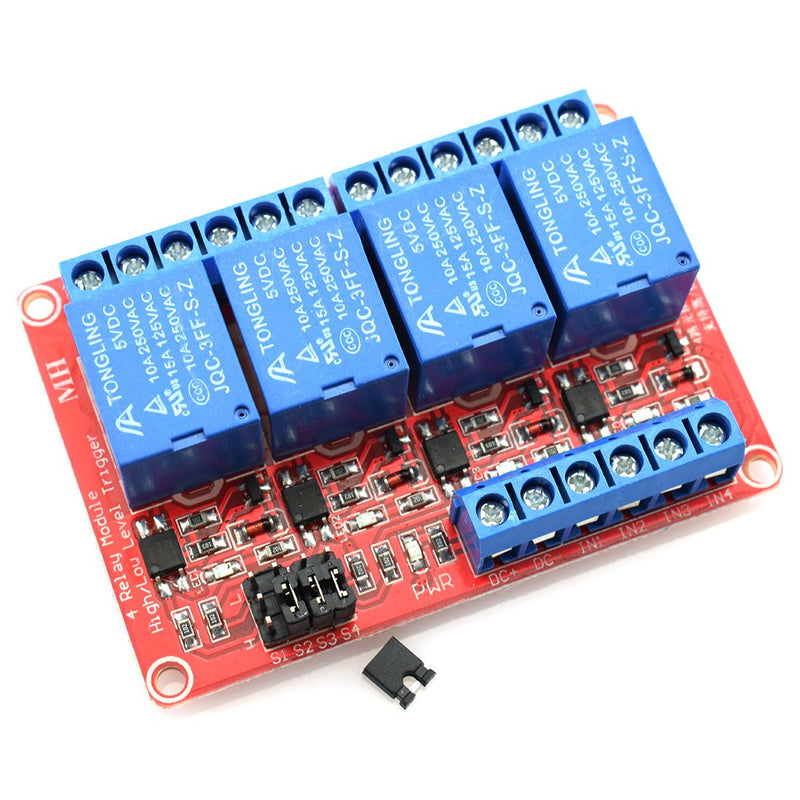 [Australia - AusPower] - DZS Elec 5V 4 Channel Relay Optocoupler Isolation Module Red Board 3-5V High and 0-1.5V Low Level Triggered Load AC 0-250V / DC 0-30V 10A SCM IO Control 