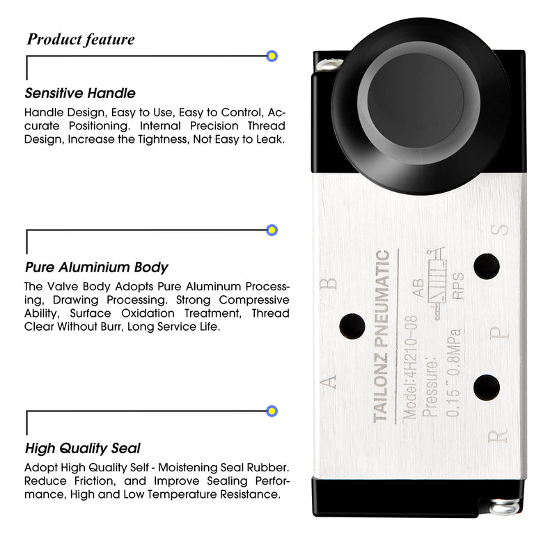 [Australia - AusPower] - TAILONZ PNEUMATIC 1/4"NPT 5 Way 2 Postion Air Hand Lever Operated Valve Pneumatic Solenoid Valve Manual Control Push-Pull 4H210-08 