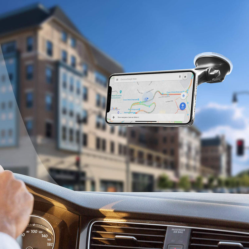 [Australia - AusPower] - Magnetic Phone Car Mount with Quick Extension Telescopic Arm, 1Zero Hands-Free Windshield Dashboard Cell Phone Holder for Car Compatible with iPhone Smartphone, Sticky Suction Cup, 6 Strong Magnets 