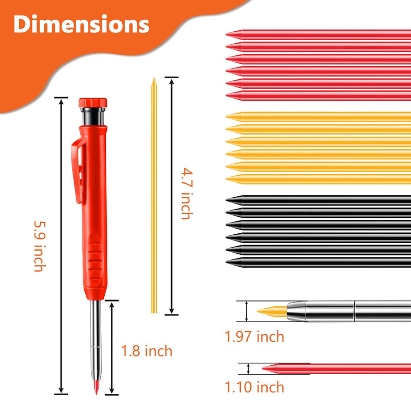 [Australia - AusPower] - Carpenter Pencils 3PCS, with Center Punch for Metal, Woodworking Kit With 21 Refills, 3 Colors Carpenters Pencil with Leads, Deep Hole Mechanical Pencil Marker Marking Tool with Built-in Sharpener Pencil-3 