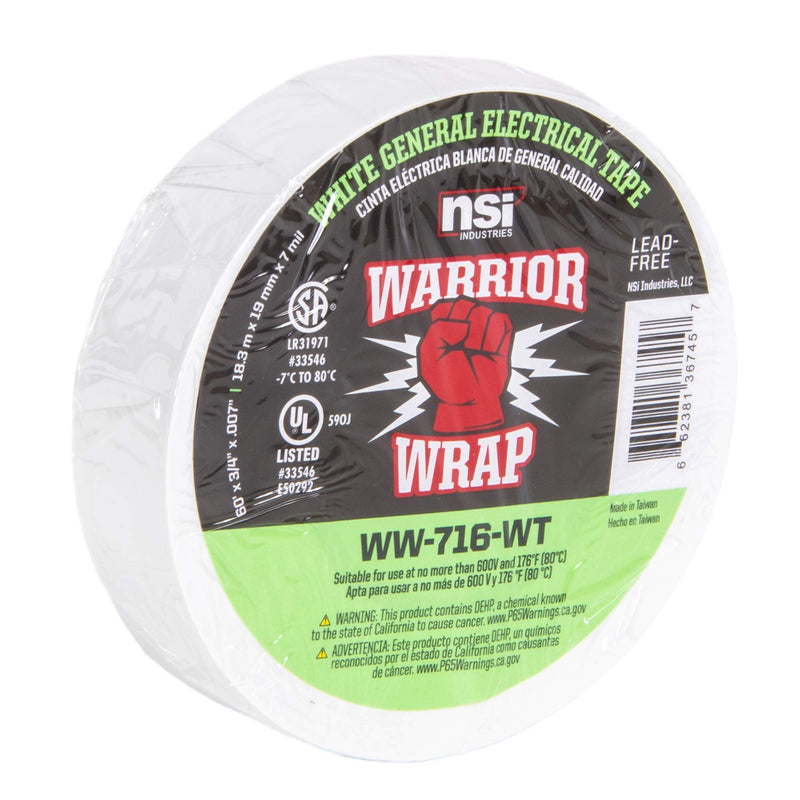 [Australia - AusPower] - WarriorWrap General 3/4 in. x 60 ft. 7 mil Vinyl Electrical Tape, White 