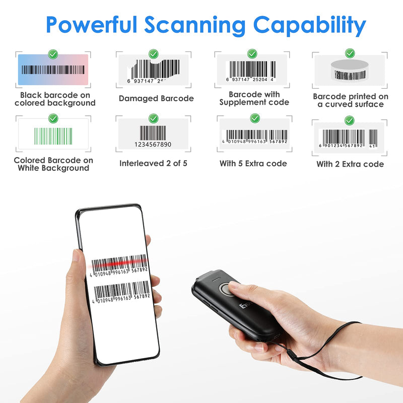 [Australia - AusPower] - Eyoyo Mini 1D Bluetooth Barcode Scanner Wireless, With Power On/Off Button, Volume Up/Down Button,1500mAh Rechargeable Battery, Portable Bar Codes Reader for Windows, Mac Computer, Android, iOS Phones Gray 