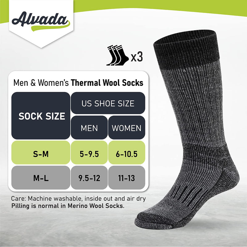 [Australia - AusPower] - Warm Thermal Wool Socks for Winter Moisture Wicking and Breathable Cozy Boot Socks 3 Pairs Charcoal M-l (Women 11-13 / Men 9.5-12) 