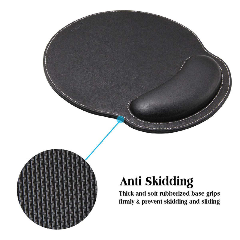 [Australia - AusPower] - Meffort Inc Leather Mouse Pad with Wrist Rest Support & Non-Slip Base, Durable Ergonomic Gaming Mousepad - Black 10.7 X 9.6 Inch 