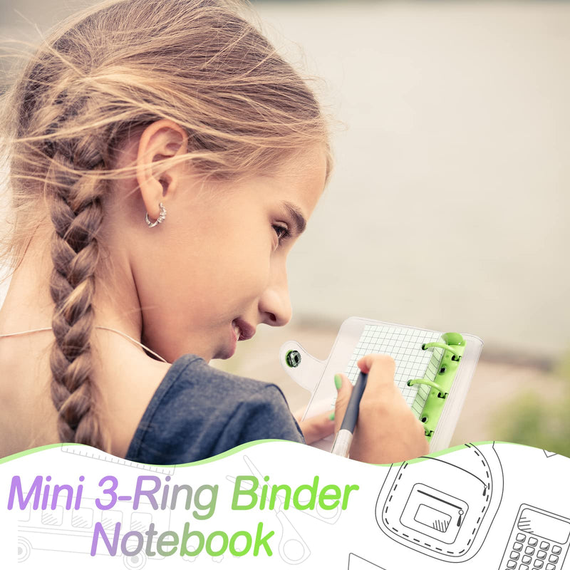 [Australia - AusPower] - 2 Sets Mini Transparent 3 Ring Binder Covers with Mini Binder Inner Paper Pockets Clear Soft PVC Notebook Closure Loose Leaf Folder Round Ring Binder Cover Protector with Snap Button (Green, Purple) Green, Purple 