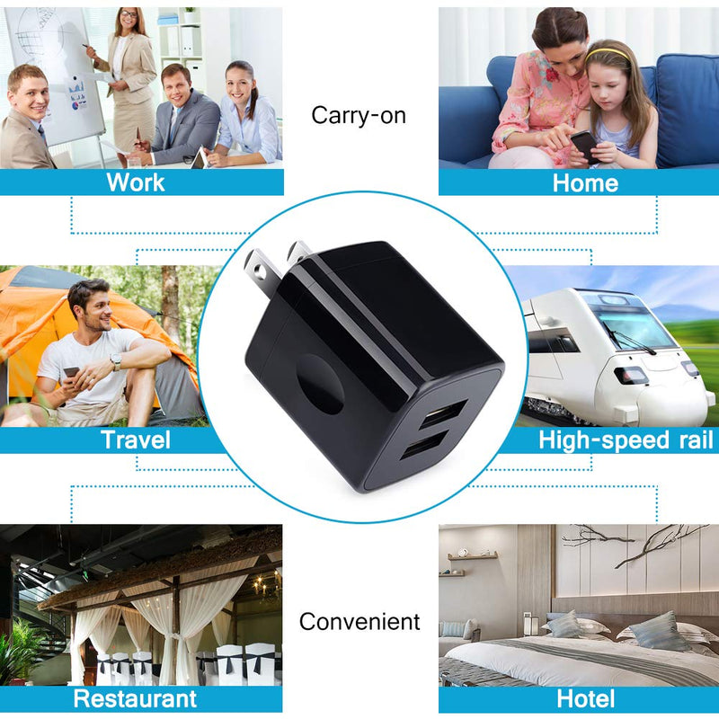 [Australia - AusPower] - Wall Charger Block, 2.1A/5V Dual Port USB Wall Plug Power Wall Adapter 3Pack Black Charger Cube Fast Charging Compatible iPhone SE(2020) 11Pro/Xs/XR/X/8,Samsung Galaxy S21/S20/10/Note20/10/9,LG,Google 3 Black 2 Port 