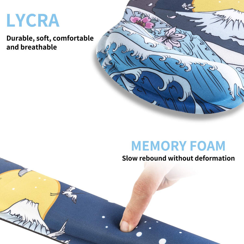 [Australia - AusPower] - AORTDES Memory Foam Ergonomic Keyboard Mouse Pad Wrist Support Set - Non Slip Mousepad Wrist Rest for Computer/Gaming/Office - Comfortable for Easy Typing & Pain Relief(Fujiyama & Moon & White Crane) Kwrp-01a 