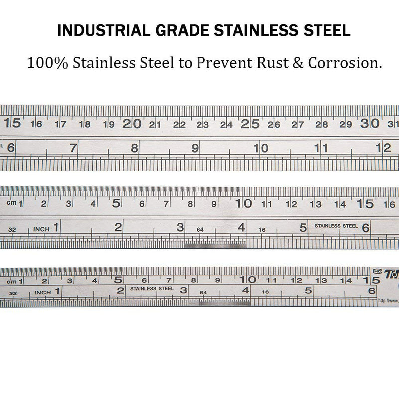 [Australia - AusPower] - Ruler Metal Straight Edge Ruler Stainless Steel Ruler 6 Inch 12 Inch 16 Inch Ruler Set Rulers Bulk Set of 3 