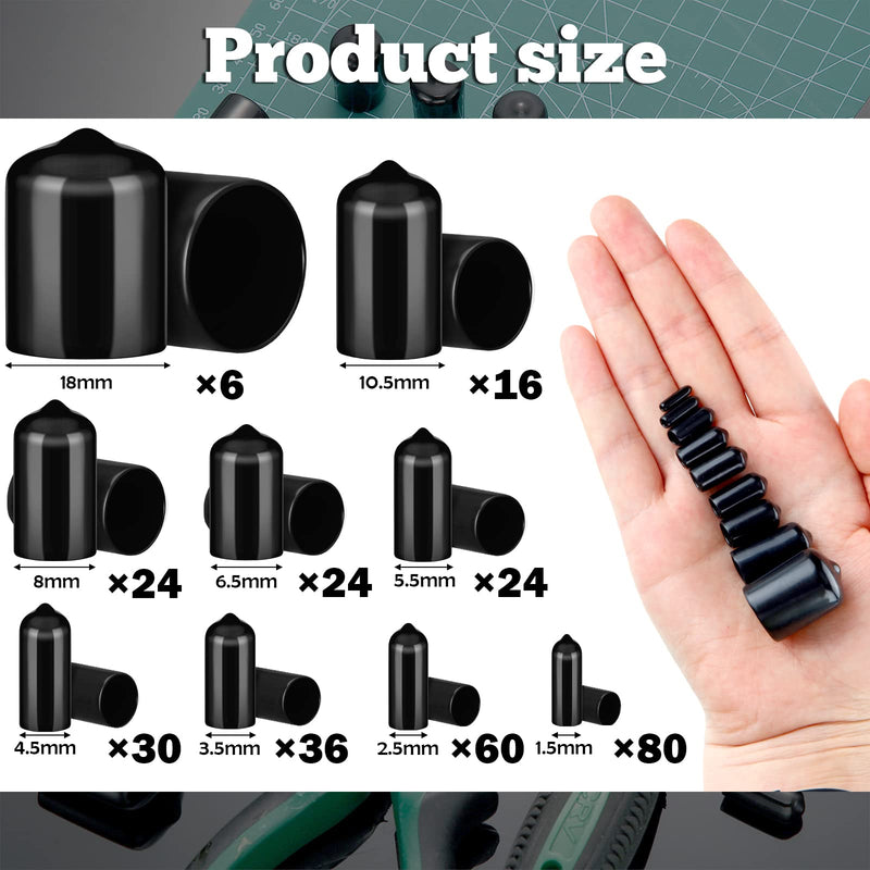 [Australia - AusPower] - 300 Pieces Rubber Flexible End Caps Screw Safety Cover 9 Sizes Bolt Screw Caps Form 0.08 to 0.8 Inch and 1 Storage Box Thread Protector for Furniture Foot Pipe Tube (Black) Black 