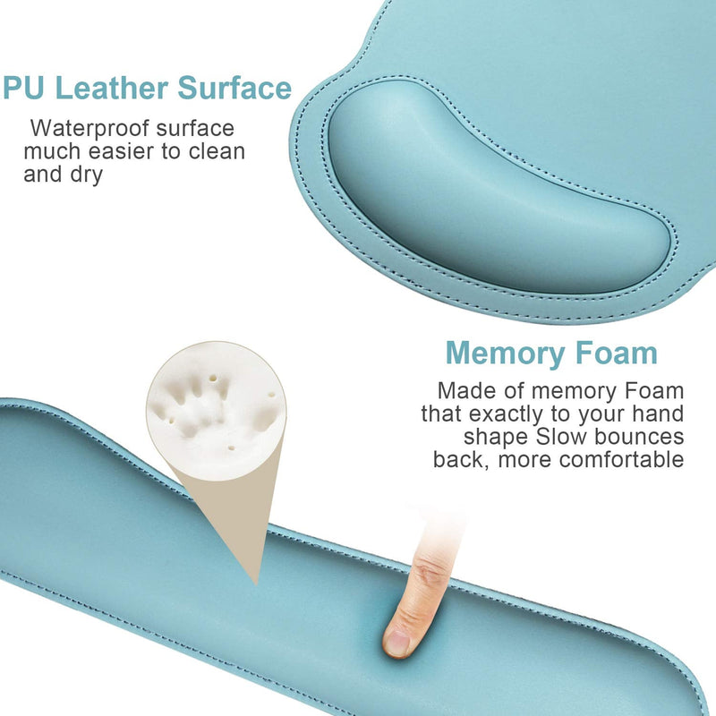 [Australia - AusPower] - Ergonomic Mouse Pad Set Keyboard Wrist Rest Pad and Mousepads with Wrist Support,iVeze Pu Leather Memory Foam Lightweight Comfortable Mouse Pads for Home Office Efficient Working, Blue 