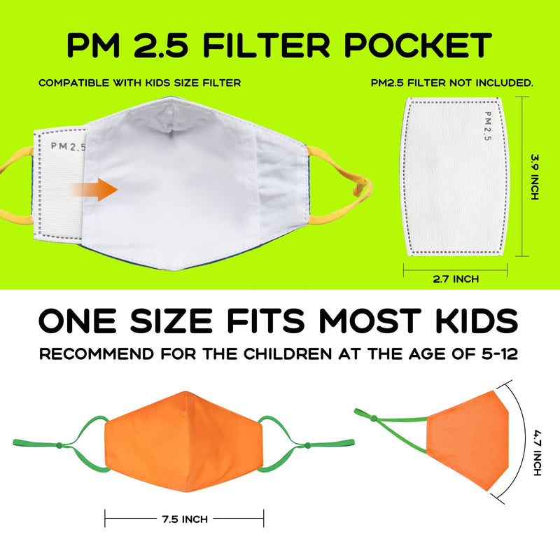 [Australia - AusPower] - Kids Masks Washable 6 Pack, Kid Cloth Masks Reusable Childrens Cotton Breathable Adjustable Face Mask for Boys Girls Child with Filter Pocket for 5-12 Years Old 