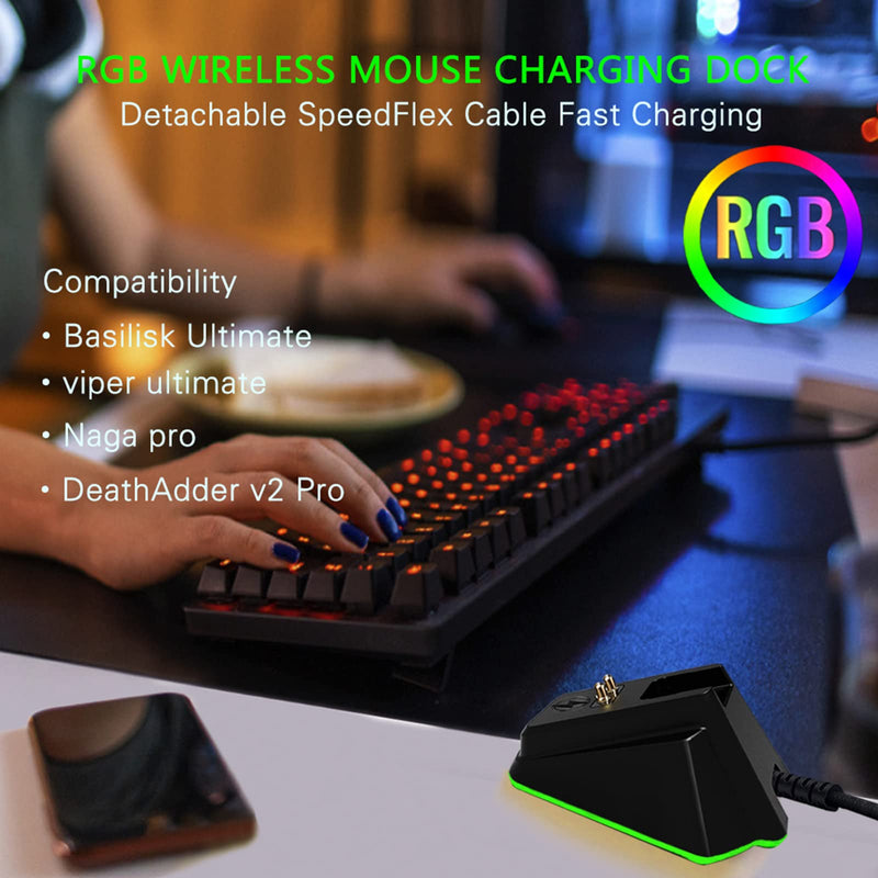 [Australia - AusPower] - Mouse Charging Dock for Razer Wireless Mouse Viper Ultimate Naga pro DeathAdder V2 Pro and Basilisk Ultimate Magnetic Charging RGB Lights Status Indicator Gecko Feet (RGB) 