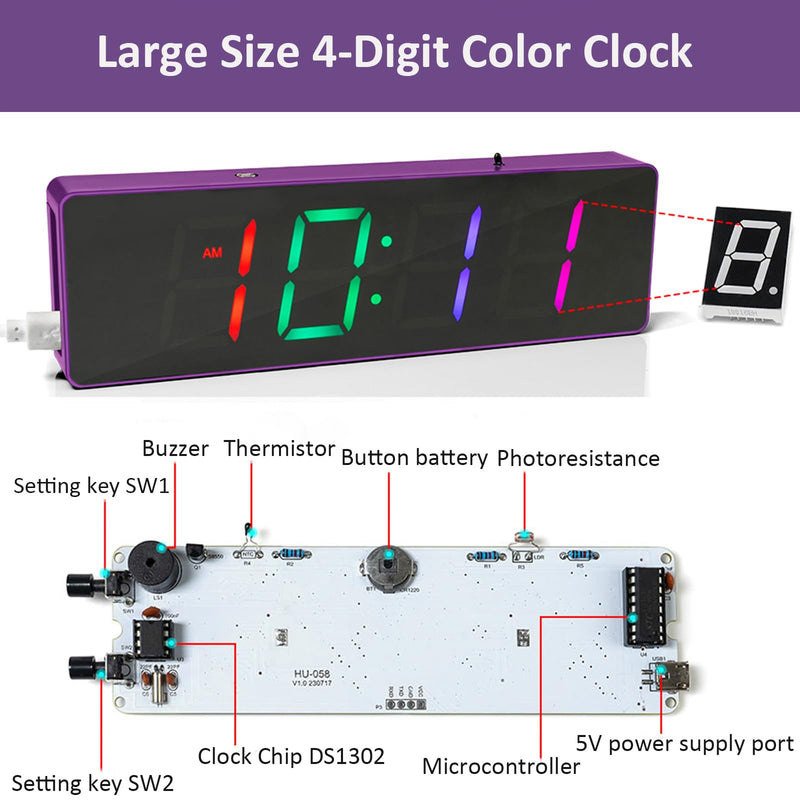 [Australia - AusPower] - GeekLJT DIY RGB Clock Soldering Kit, Colorful 4-Digit Digital Clock Kit, DIY Soldering Project, DIY Electronic Alarm Clock Kit for Students and Beginners Learning Electronics and Practicing Soldering 