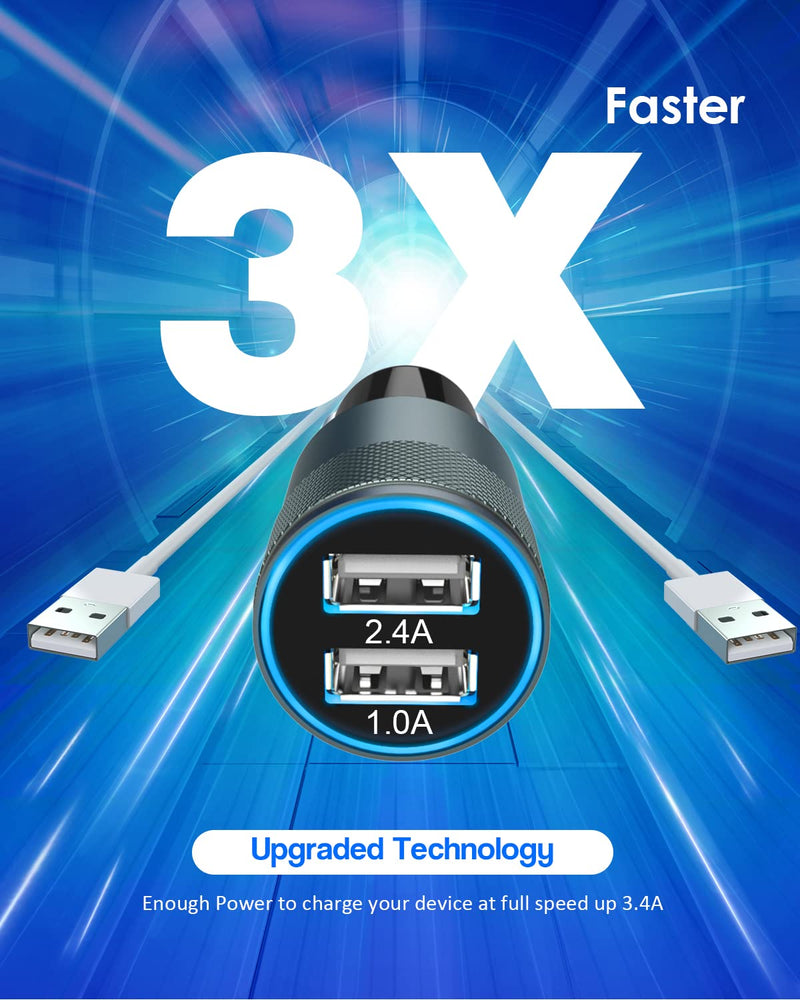 [Australia - AusPower] - [Apple MFi Certified] iPhone Car Charger,3.4a Fast Charge Dual Port USB Cargador Carro Lighter Adapter USB Car Charger iPhone Metal Cigarette Lighter [2Pack] Lightning Cable for iPhone/iPad/Airpods 