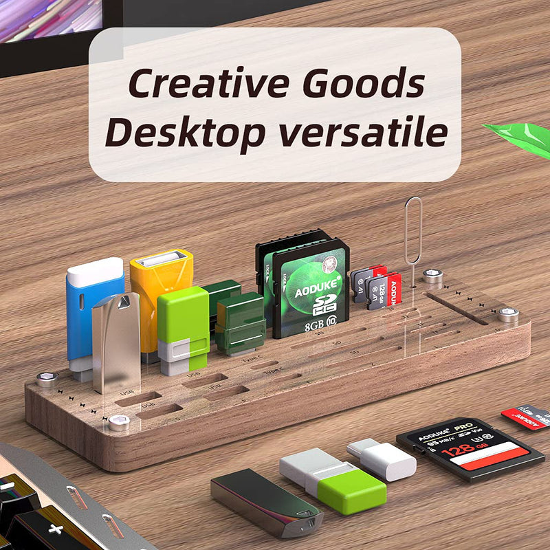 [Australia - AusPower] - FEIFANZHE Wooden Memory TF SD Card Case Box and USB Drive Stand / SD Card Holder Desk,Micro SD Card Case,Memory Card Case, Mobile Card Taking Needle Carrying Case-01M pure walnut wood 
